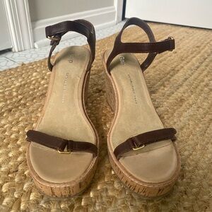 Gap Women’s Leather Strappy Cork Wedge Sandals Size 9